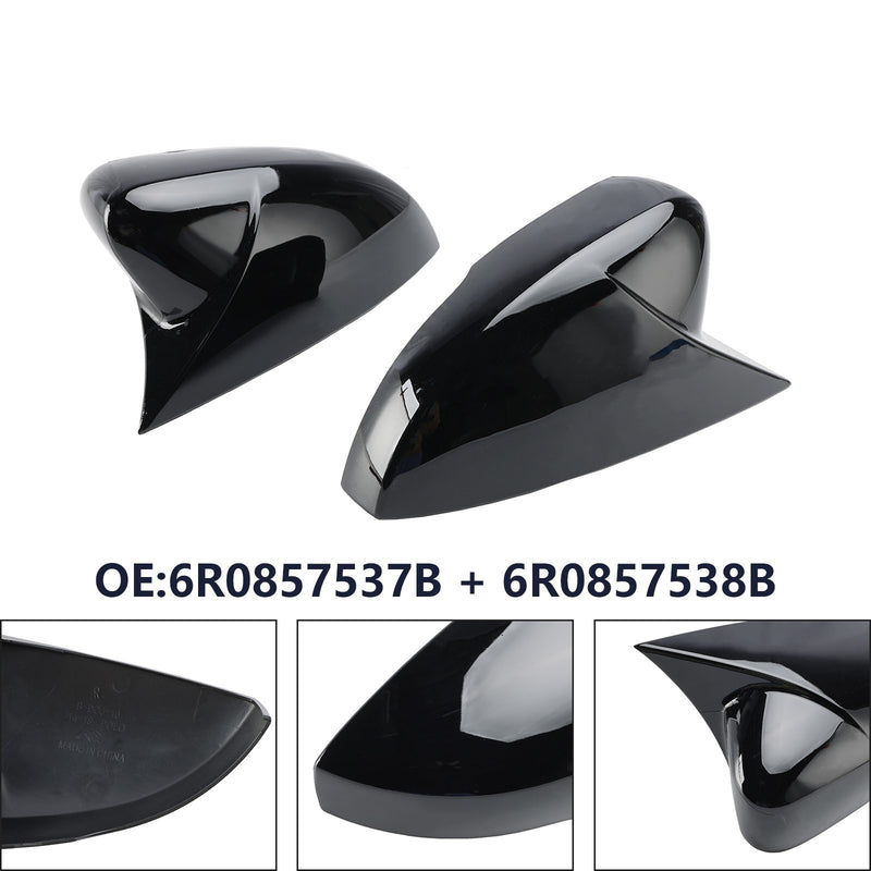 Gloss Black Wing Door Mirror Cover Caps for Left + Right VW Polo MK5 09-17