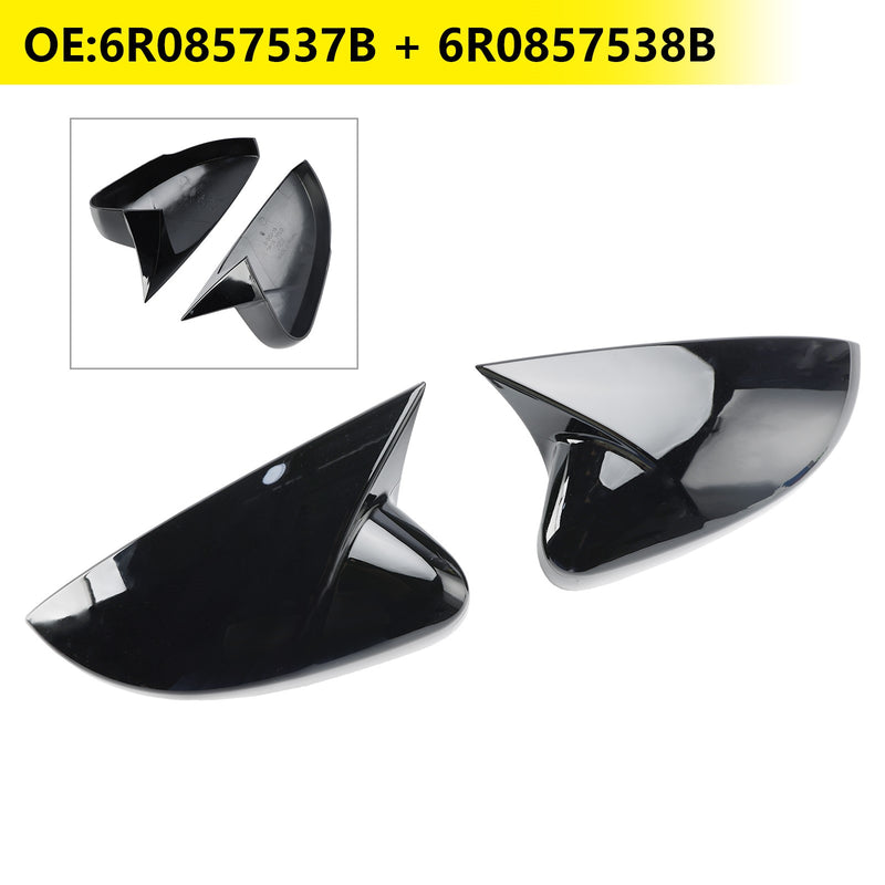 Gloss Black Wing Door Mirror Cover Caps for Left + Right VW Polo MK5 09-17