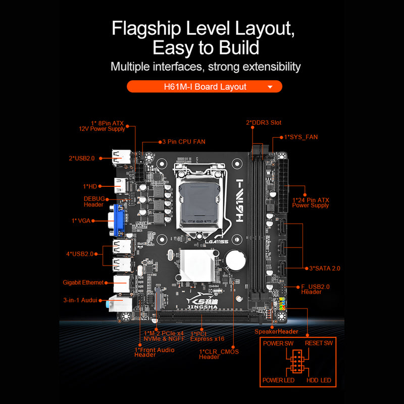 H61M-I Motherboard LGA 1155 Support 2*DDR3 USB2.0 SATA2 NVME Bluetooth