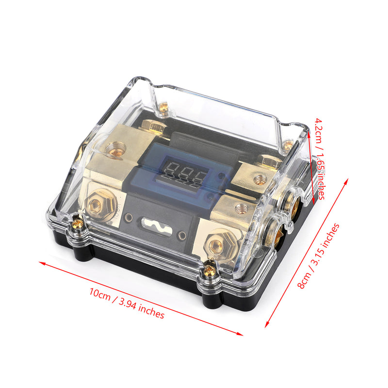 Clear Cover plastic housing LED Display 1x0 IN 2x4GA OUT Distribution Block Fuse Holder Splitter Nickel Plated Heat resistant for Car Audio Marine