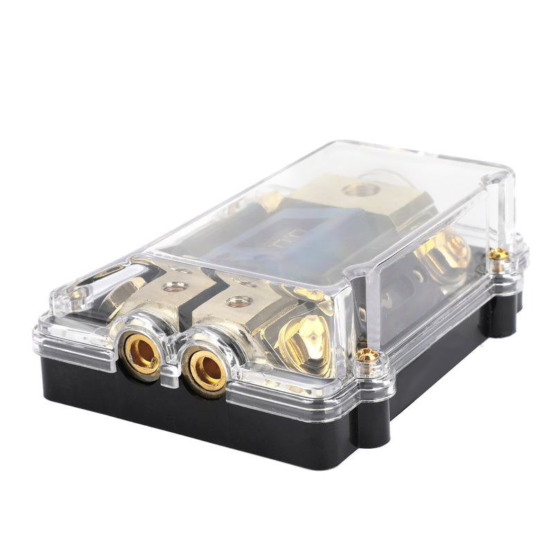 Clear Cover plastic housing LED Display 1x0 IN 2x4GA OUT Distribution Block Fuse Holder Splitter Nickel Plated Heat resistant for Car Audio Marine