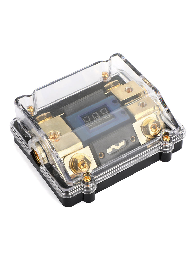 Clear Cover plastic housing LED Display 1x0 IN 2x4GA OUT Distribution Block Fuse Holder Splitter Nickel Plated Heat resistant for Car Audio Marine