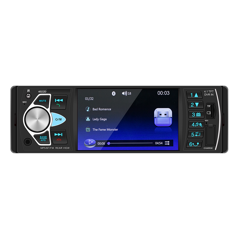 1DIN 4.1in Car Radio Stereo Bluetooth FM USB AUX Audio MP5 Player + Camera