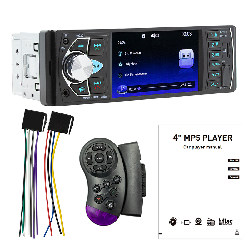 1DIN 4.1in Car Radio Stereo Bluetooth FM USB AUX Audio MP5 Player + Camera