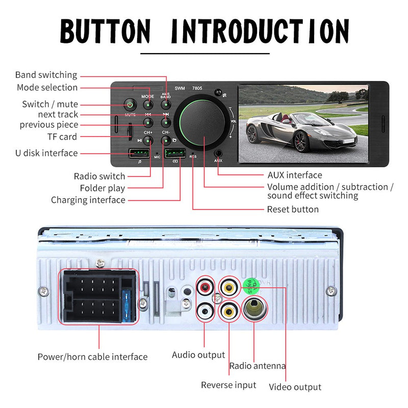 4.1" Car MP5 Player 1DIN Touch Screen Audio Video Bluetooth FM Radio + Camera