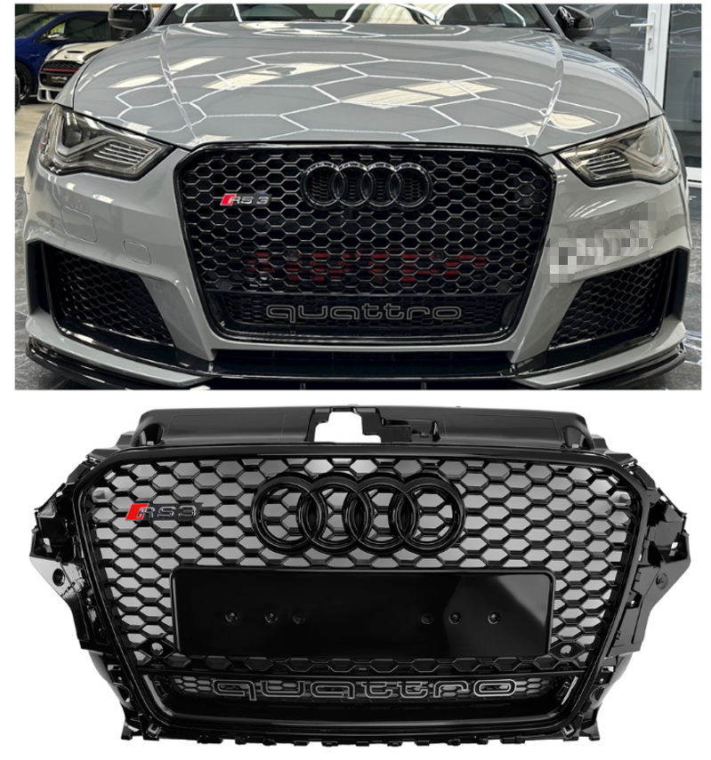 RS3 Style Front Henycomb Bumper Grill Grille Fit Audi A3 S3 2013-2016 W/Quattro