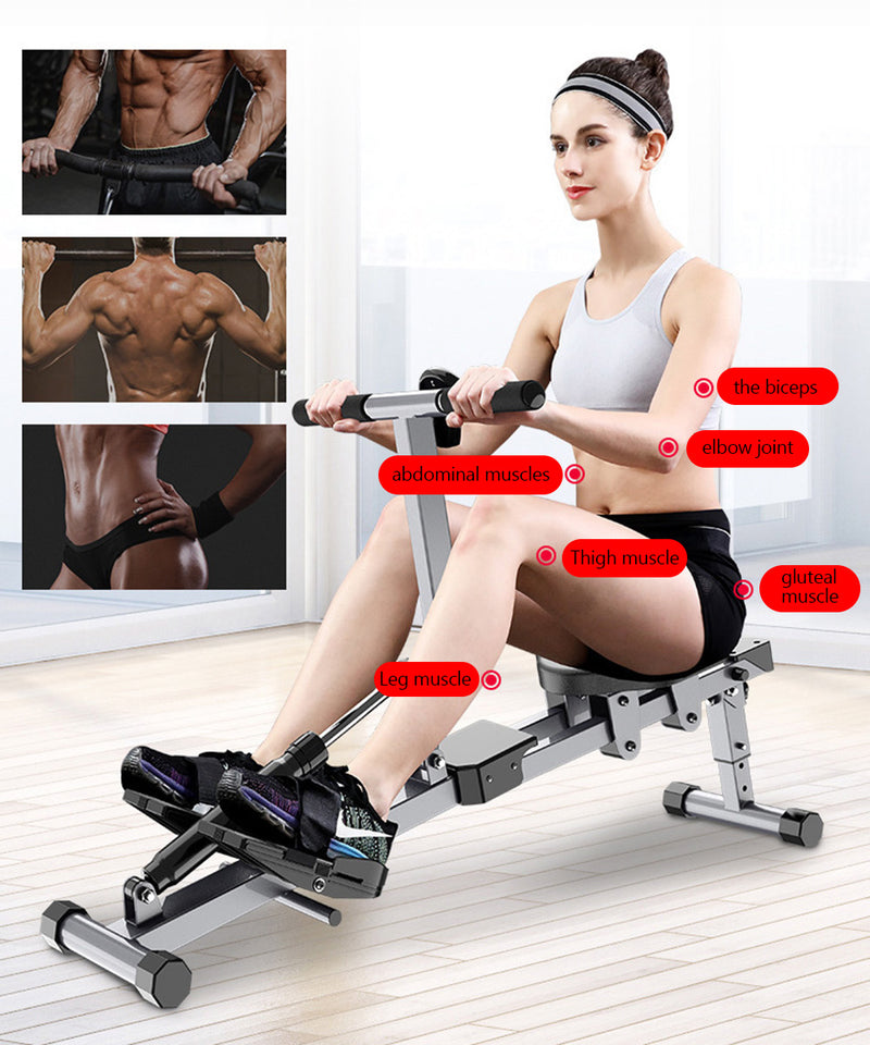 Folding Mute Single Bar Rowing Machine Rower Exercise for Home Cardio Workouts