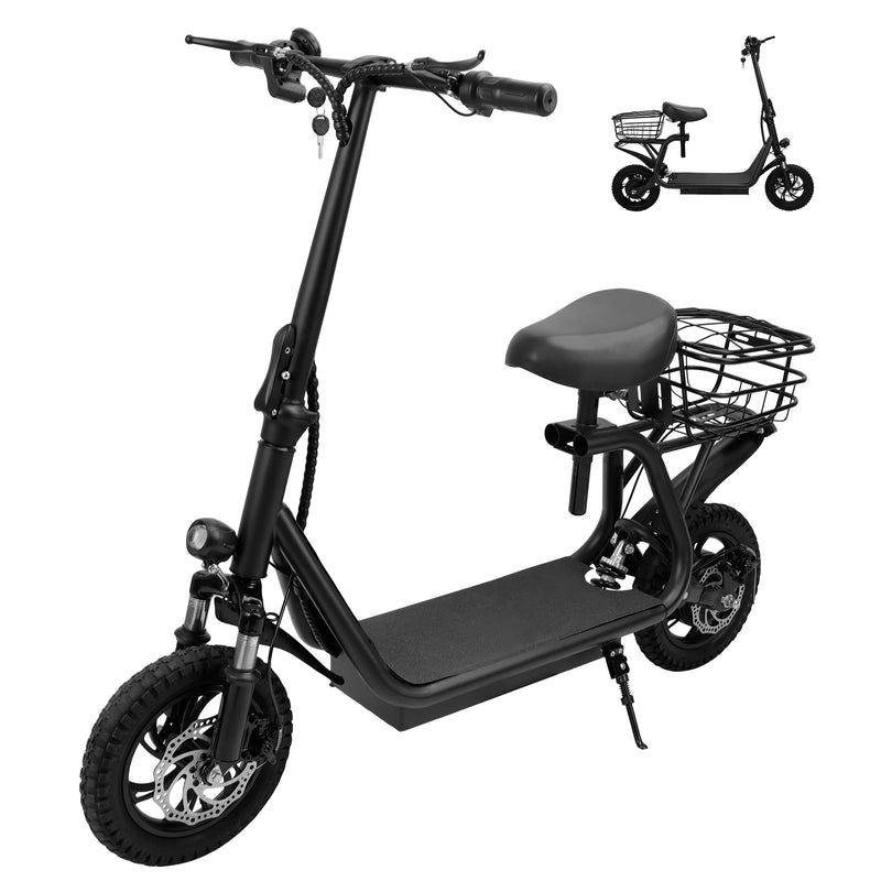 12 inch Commuter Electric Scooter  With Carry Basket 500W Adult  Shock Absorption  Electric Scooter with Seat  - Up to 25 Miles 18.6MPH