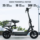 500W Adult  Shock Absorption  Electric Scooter with Seat  , 12 inch Commuter Electric Scooter  With Carry Basket - Up to 25 Miles 18.6MPH