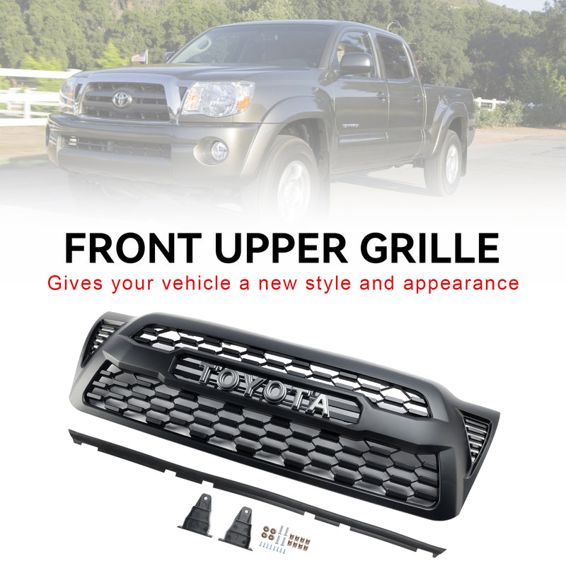 2005-2011 Tacoma Front Bumper Hood Grille Grill Replacement With TOYOTA letter Matte Black Generic