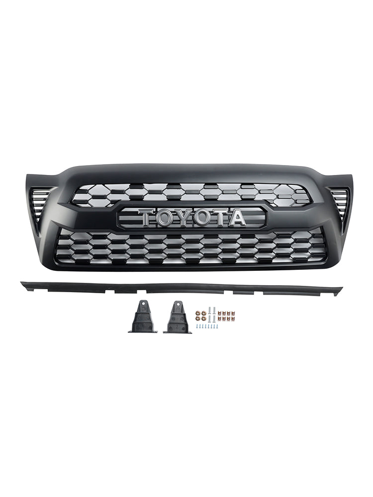 2005-2011 Tacoma Front Bumper Hood Grille Grill Replacement With TOYOTA letter Matte Black Generic