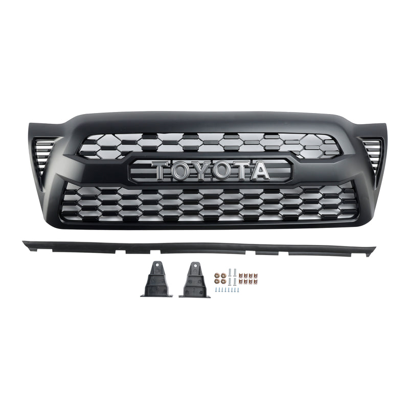 2005-2011 Tacoma Front Bumper Hood Grille Grill Replacement With TOYOTA letter Matte Black Generic