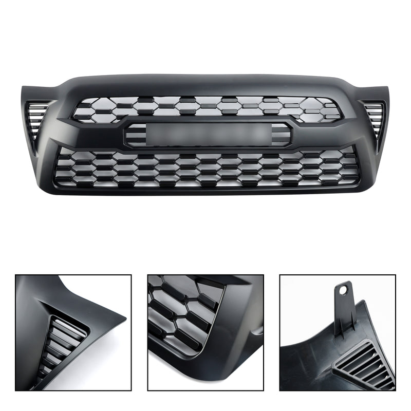 2005-2011 Tacoma Front Bumper Hood Grille Grill Replacement With TOYOTA letter Matte Black Generic