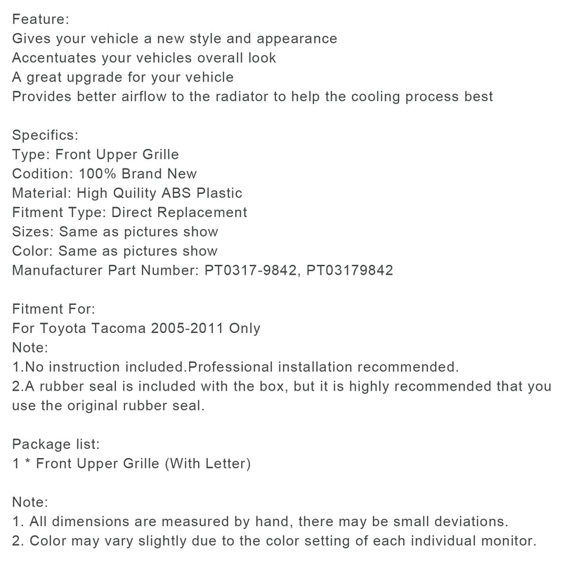 3RD Gen TRD Pro Style Grille with Toyota Letters for Tacoma (2005-06-07-08-09-10-2011)