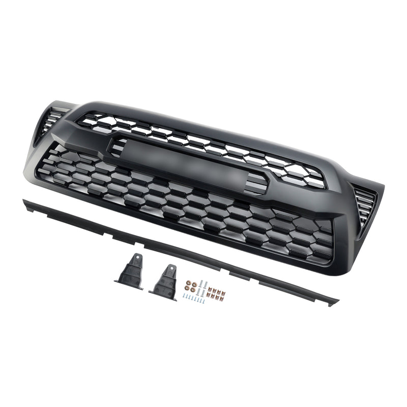 2005-2011 Tacoma Front Bumper Hood Grille Grill Replacement With TOYOTA letter Matte Black Generic