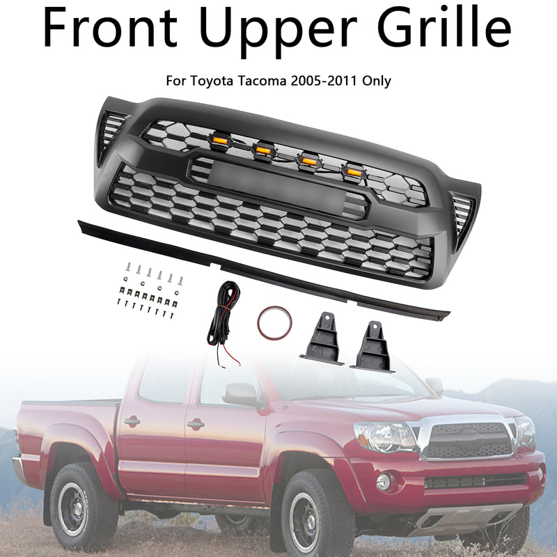 Matte Black Front Bumper Grille Grill Fit Toyota Tacoma 2005-2011 W/LED