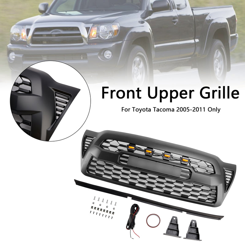 Matte Black Front Bumper Grille Grill Fit Toyota Tacoma 2005-2011 W/LED