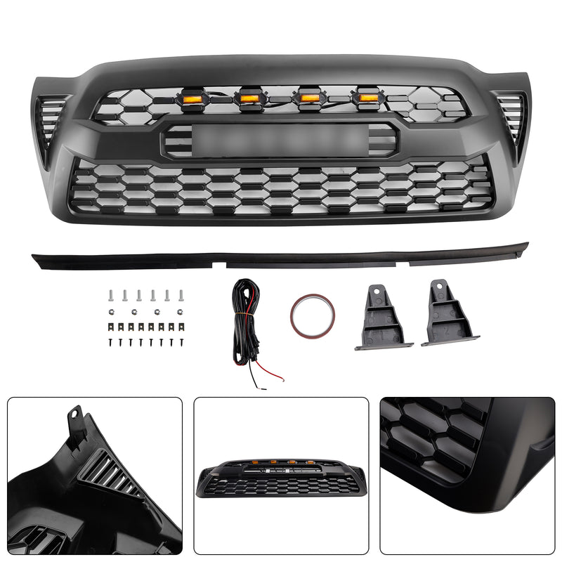 Matte Black Front Bumper Grille Grill Fit Toyota Tacoma 2005-2011 W/LED