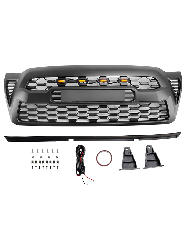 Matte Black Front Bumper Grille Grill Fit Toyota Tacoma 2005-2011 W/LED