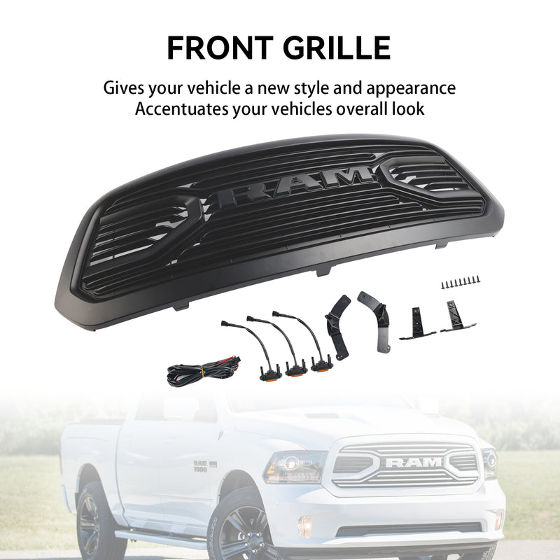 Dodge Ram 1500 | 2013-2018 | Matte Black Grill | RAM Letter + Amber LED Lights