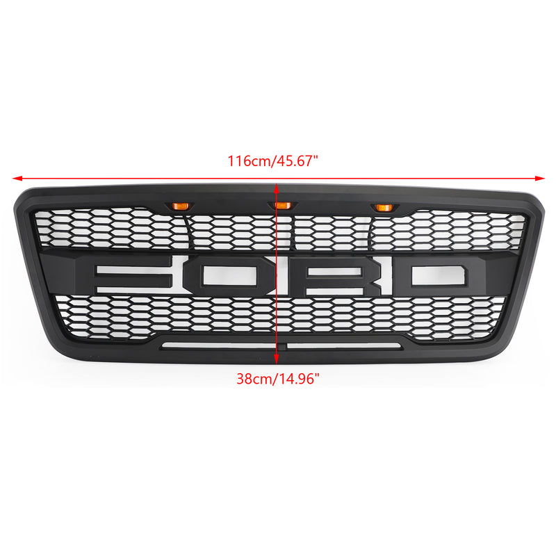 2004-2008 F150 Ford Raptor Style Black Front Mesh Hood Grill Grille With LED Lights Generic