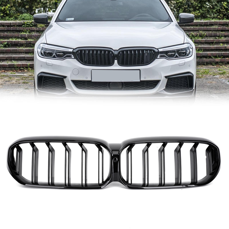 Double Gloss Black Front Grill Grille Fit BMW 5-Series G30 G31 21-22 W/Camera