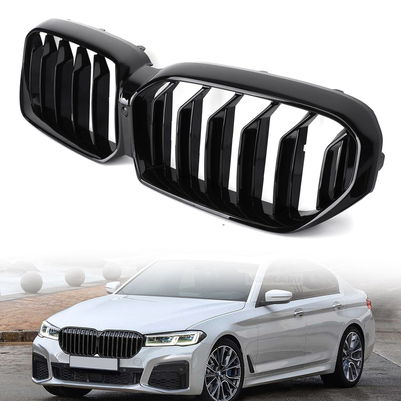 Double Gloss Black Front Grill Grille Fit BMW 5-Series G30 G31 21-22 W/Camera