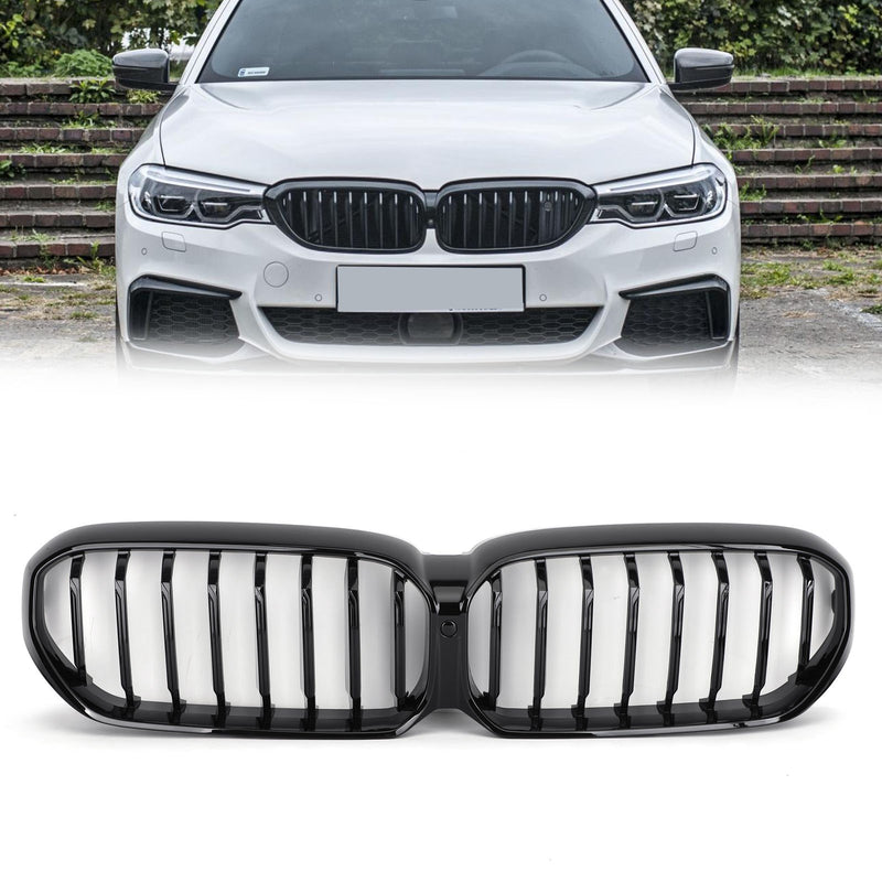 Double Gloss Black Front Grill Grille Fit BMW 5-Series G30 G31 21-22 W/Camera