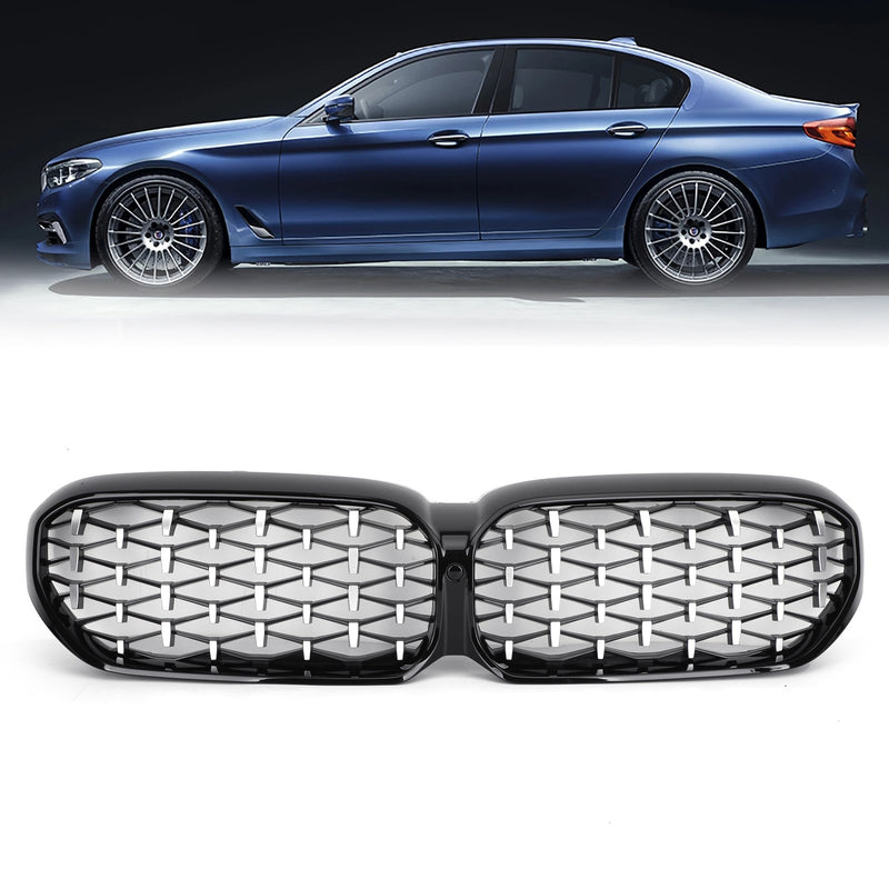 Double Gloss Black Front Grill Grille Fit BMW 5-Series G30 G31 21-22 W/Camera