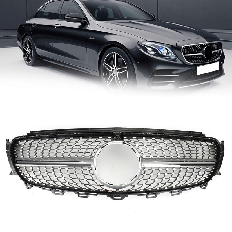 W213 E300 E400 2016-2019 Mercedes Benz Diamond Silver Border Front Grill Replacement Grille