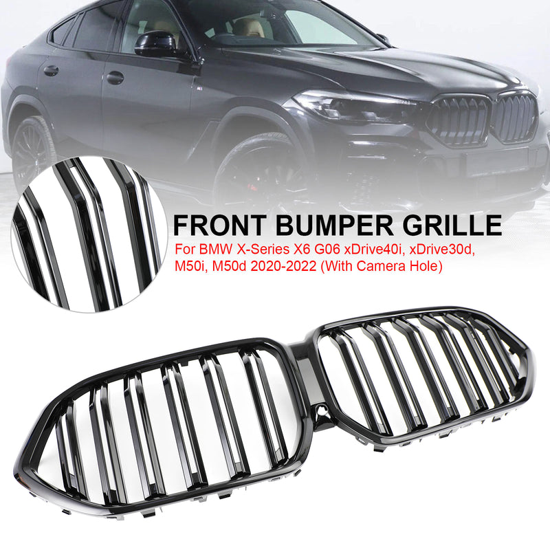 2020-2022 BMW X6 G06 M50i W/Camera Hole Front Bumper Grille Grill Black