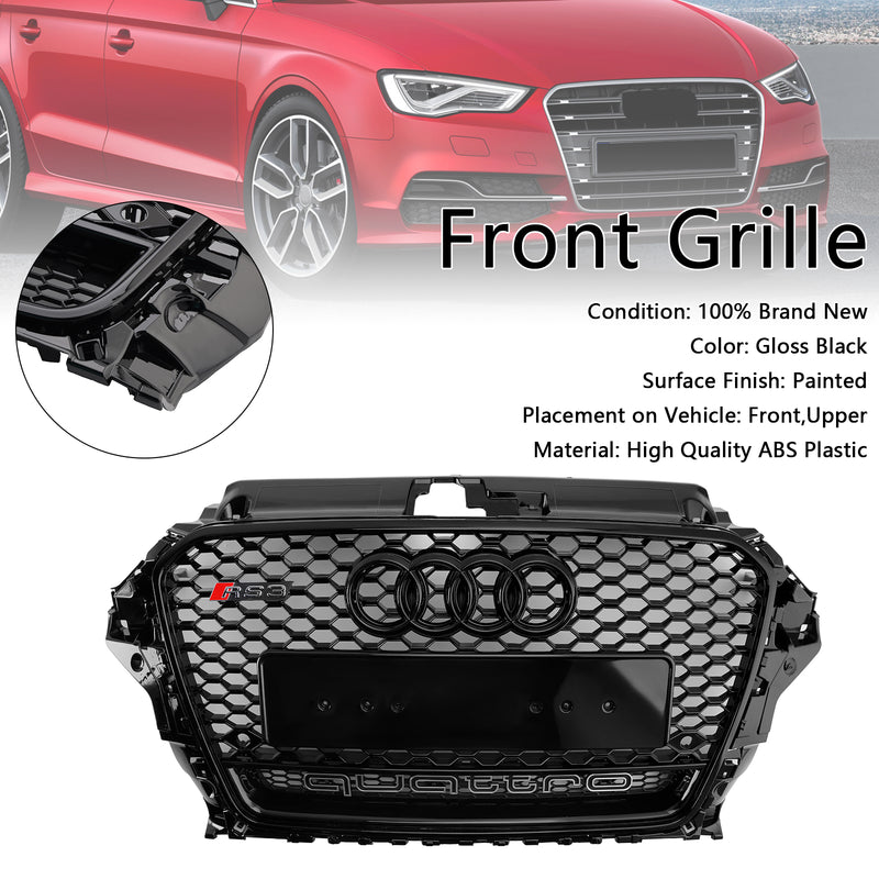 RS3 Style Front Henycomb Bumper Grill Grille Fit Audi A3 S3 2013-2016 W/Quattro