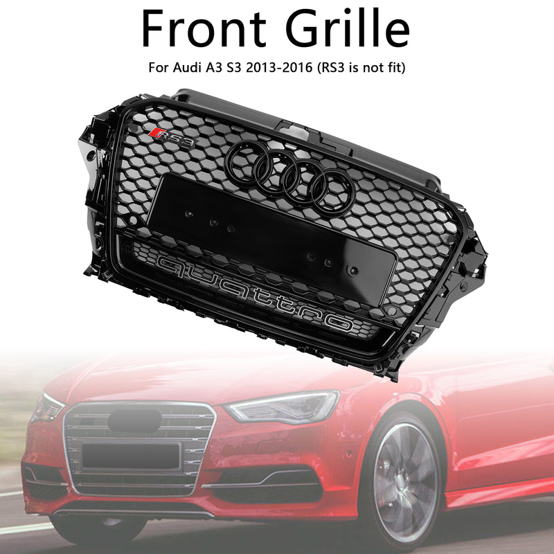 RS3 Style Front Henycomb Bumper Grill Grille Fit Audi A3 S3 2013-2016 W/Quattro