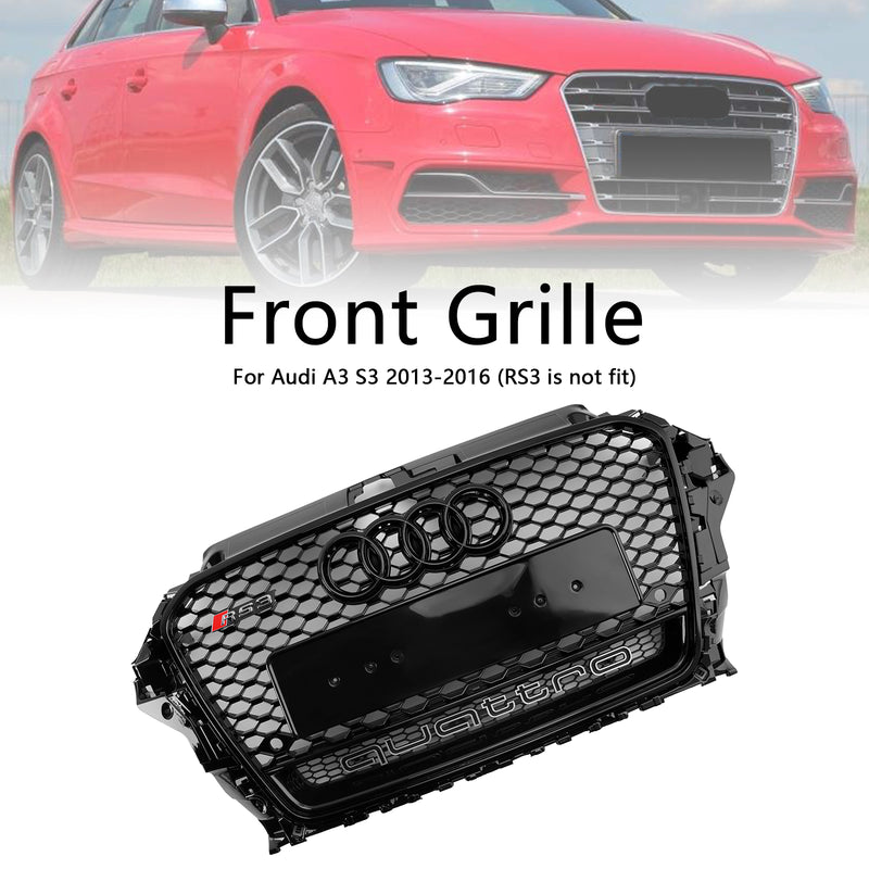 RS3 Style Front Henycomb Bumper Grill Grille Fit Audi A3 S3 2013-2016 W/Quattro