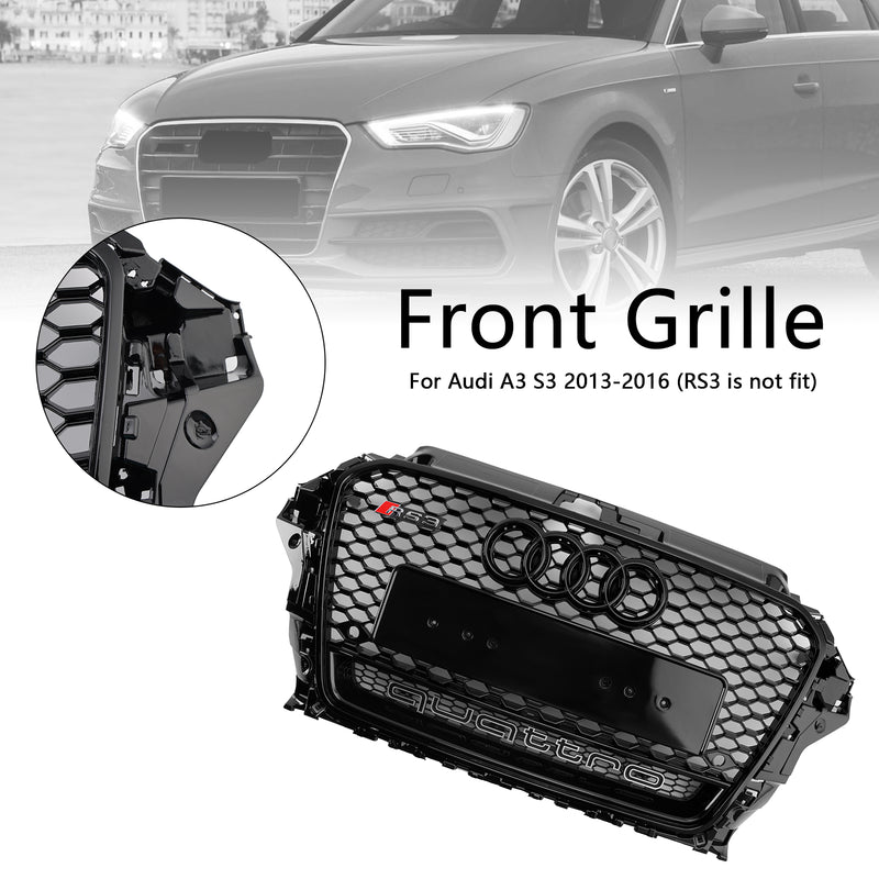 RS3 Style Front Henycomb Bumper Grill Grille Fit Audi A3 S3 2013-2016 W/Quattro