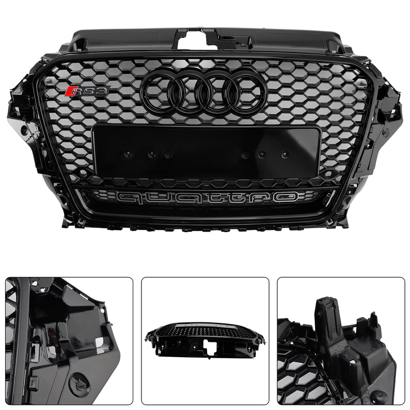 RS3 Style Front Henycomb Bumper Grill Grille Fit Audi A3 S3 2013-2016 W/Quattro