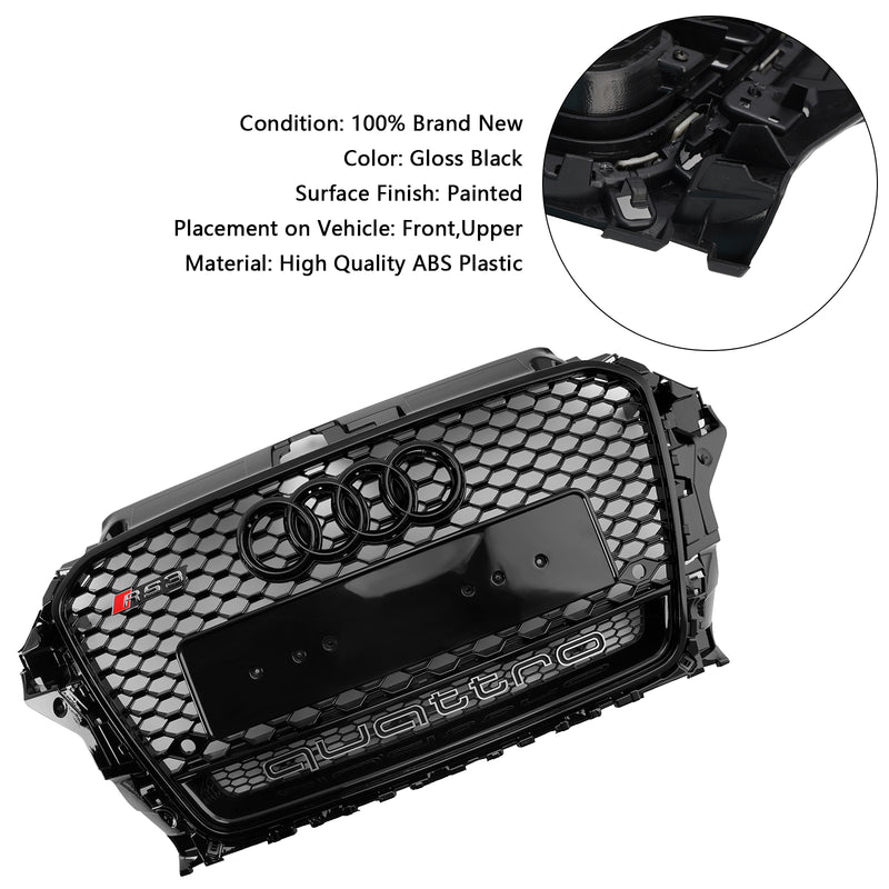 RS3 Style Front Henycomb Bumper Grill Grille Fit Audi A3 S3 2013-2016 W/Quattro