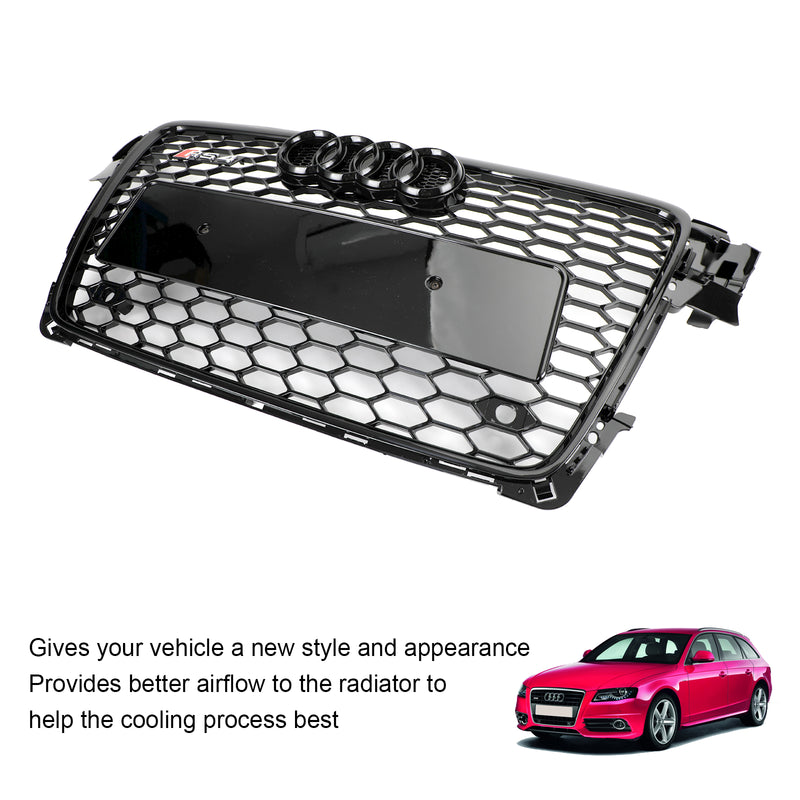 2009-2012 Audi A4/S4 B8 Grill Replacement RS4 Style Honeycomb Sport Mesh Hex Grille Black Generic