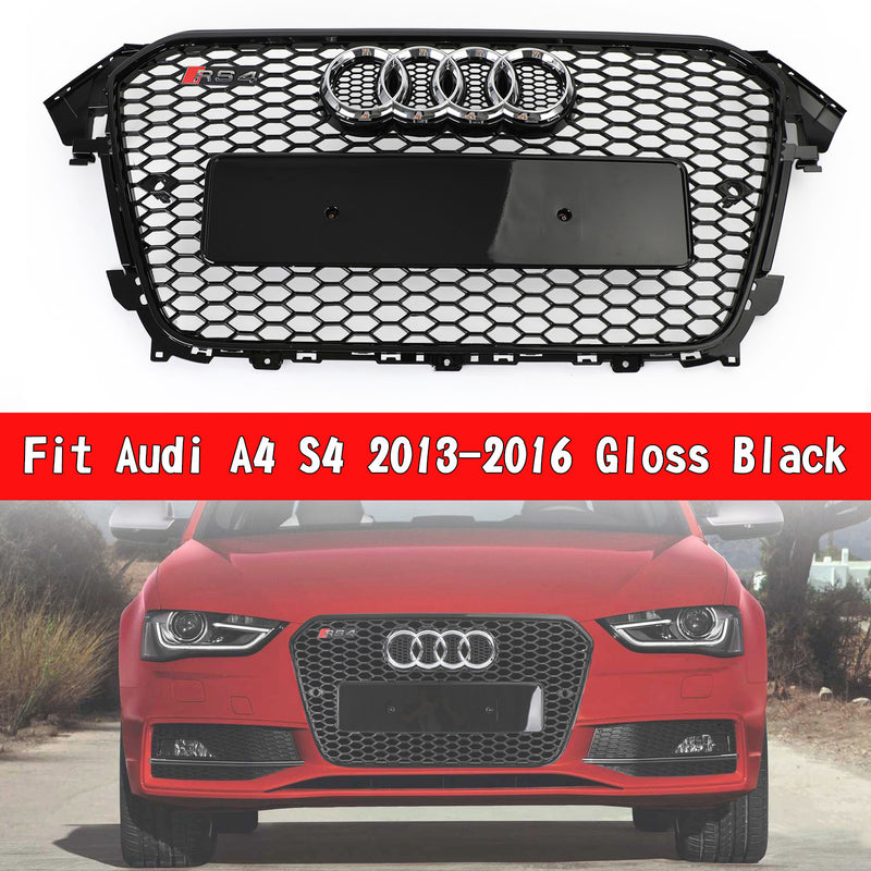 Audi A4 S4 2013-2016 Gloss Black RS4 Style Mesh Front Bumper Grille Grill
