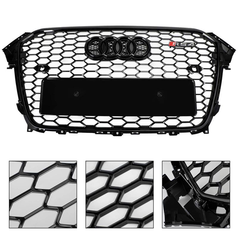 2013-2016 Audi A4 S4 RS4 Style Mesh Front Bumper Grille Grill Gloss Black Generic