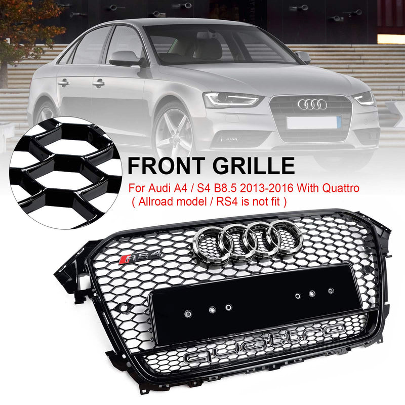 RS4 Style Front Bumper Grill Grille Fit Audi A4 S4 B8.5 2013-2016 w/ Quattro