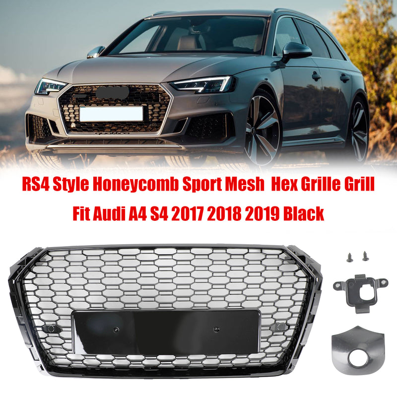 2017-2019 Audi A4/S4 B9 Black RS4 Style Honeycomb Mesh Hex Grille Grill Generic