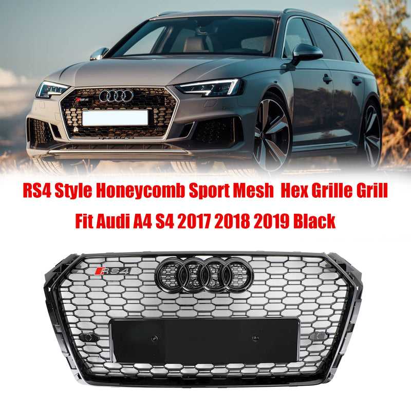 2017-2019 Audi A4/S4 B9 Black RS4 Style Honeycomb Mesh Hex Grille Grill Generic
