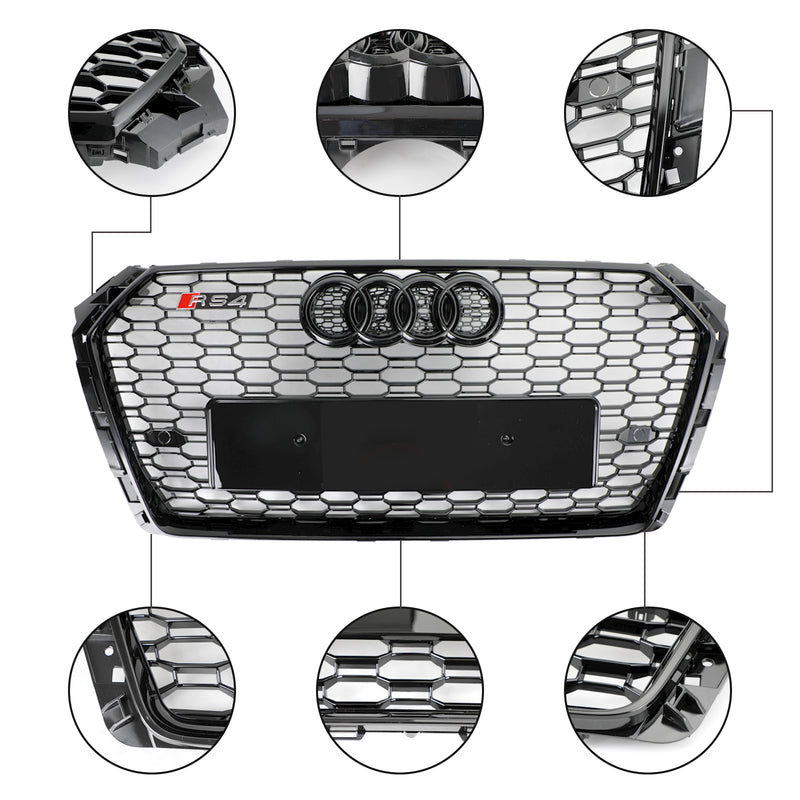2017-2019 Audi A4/S4 B9 Black RS4 Style Honeycomb Mesh Hex Grille Grill Generic