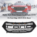 15-18 Ford Edge Black Raptor Style Front Bumper Grill Upper Grille + Amber LED Lights