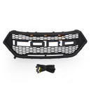 15-18 Ford Edge Black Raptor Style Front Bumper Grill Upper Grille + Amber LED Lights