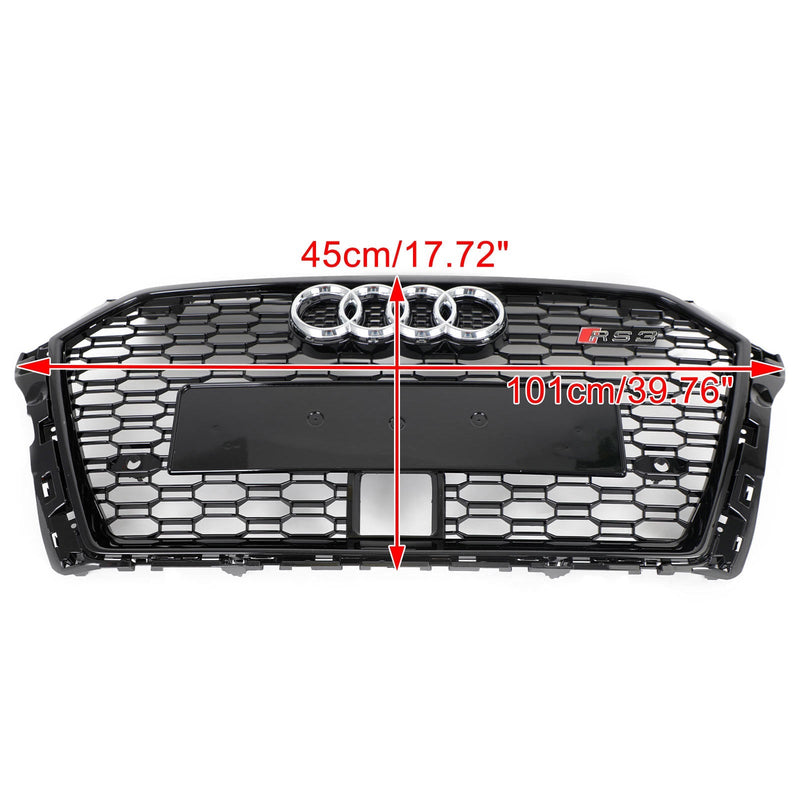2017-2019 Audi A3 S3 Honeycomb Front Grille RS3 Style With ACC Gloss Black Generic