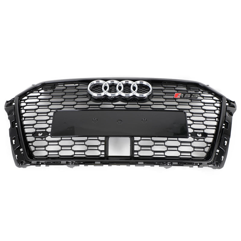 2017-2019 Audi A3 S3 Grill Replacement RS3 Style Honeycomb Front Grill With ACC Gloss Black Generic