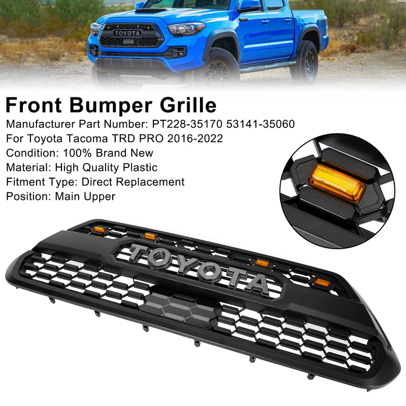 With LED Lights 2016-2023 Tacoma Trd Pro Grille Generic