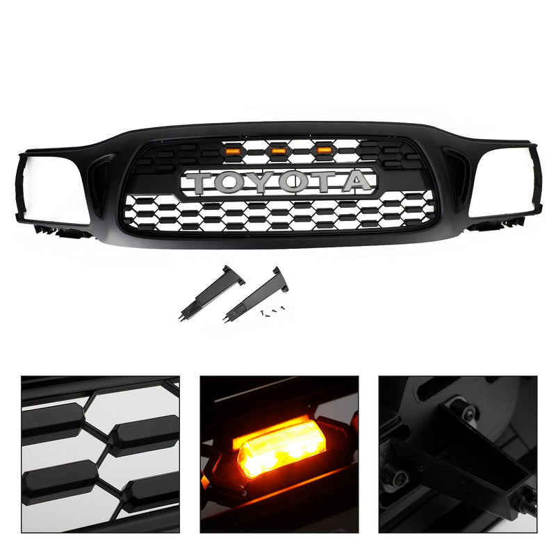 2001 2022 2023 2004 Toyota Tacoma TRD PRO Honeycomb Front Bumper Replacement Grill Grille With Amber Lights + Toyota Letter